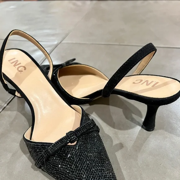 INC International Concepts Black Slingback Heels with Kitten Heel